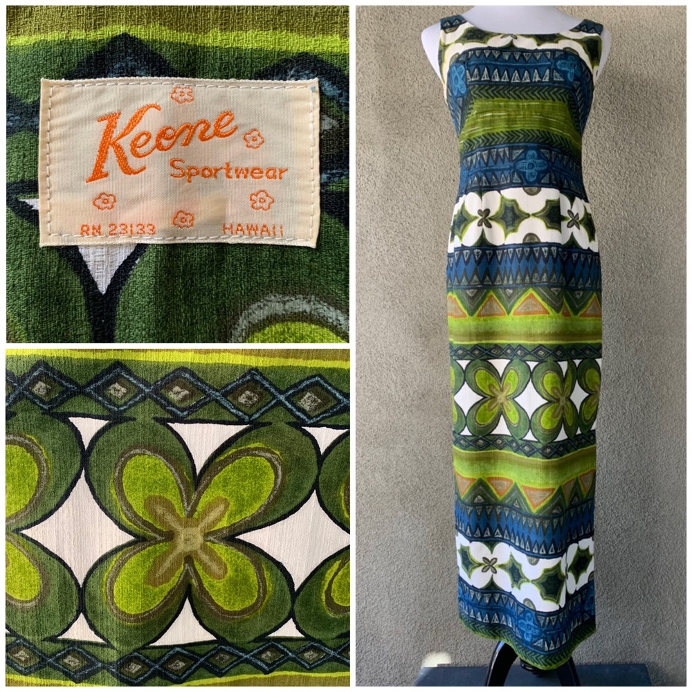 🌺 “Keone” Vintage Hawaiian Barkcloth Muumuu Maxi-Dress size XS 🌺